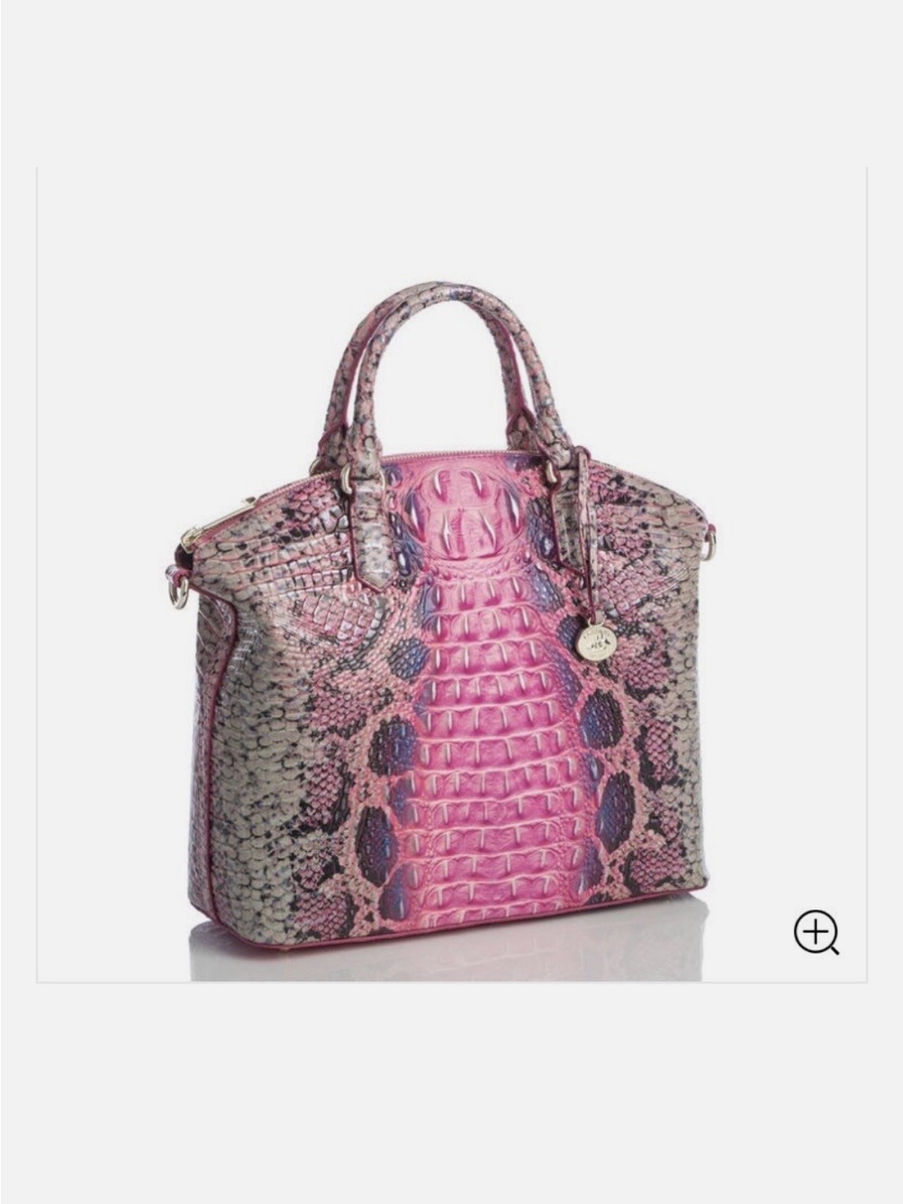 Brahmin Pink Cobra-Print Satchel with Neutral Accents - Picture 2 of 5